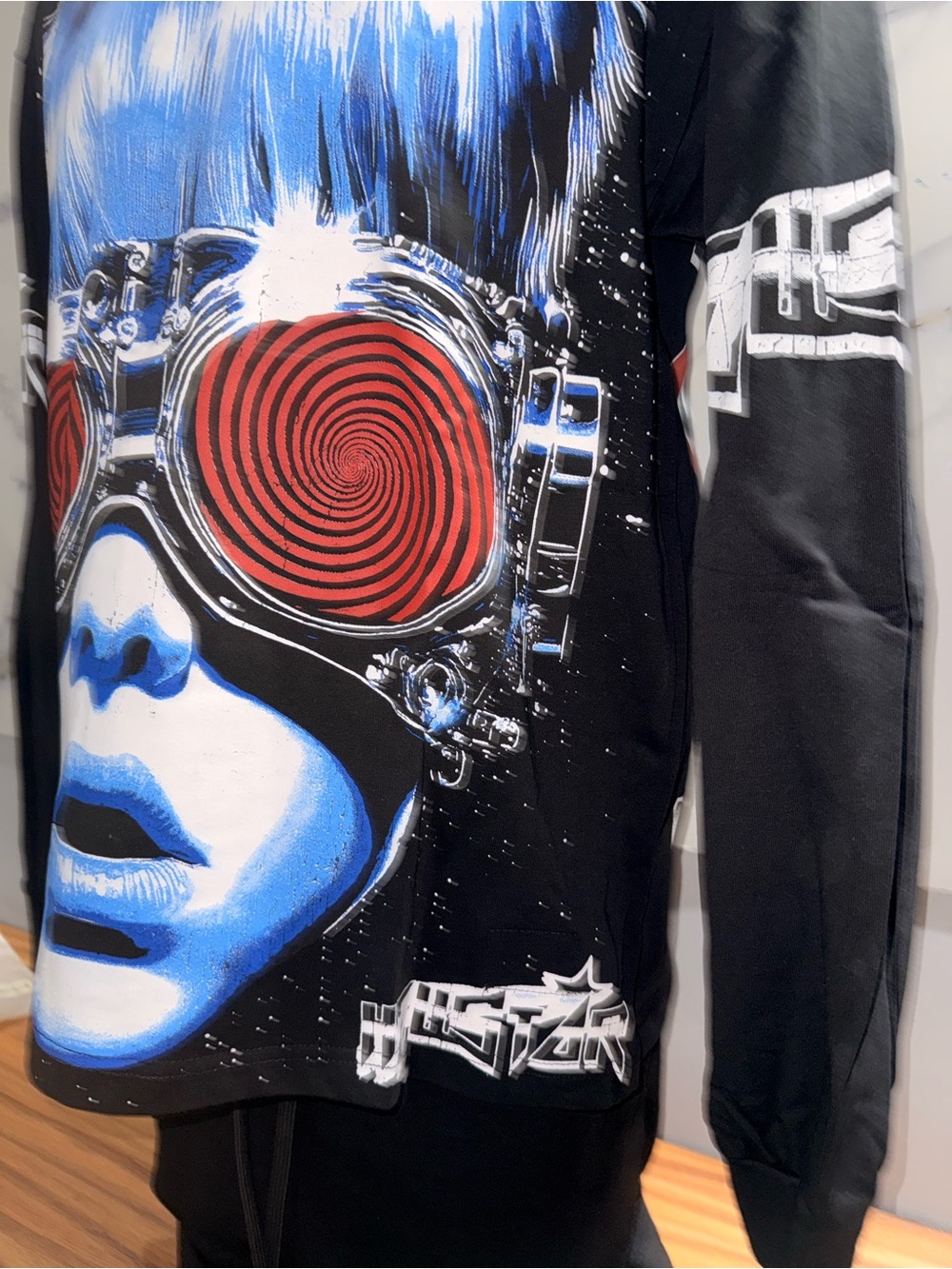 Hellstar Black Graphic Long Sleeve Tee with Blue Hair and Red Goggles - Picture 6 of 13